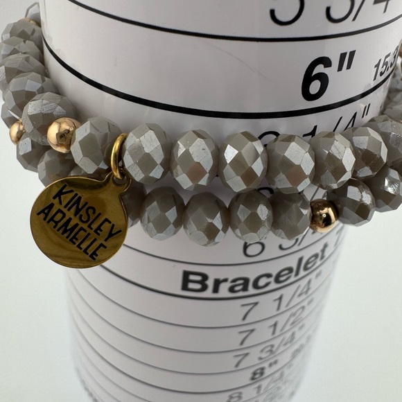 Kinsley Armelle Gray and Gold Beaded Stone Stretch Bracelet like New - Picture 2 of 5